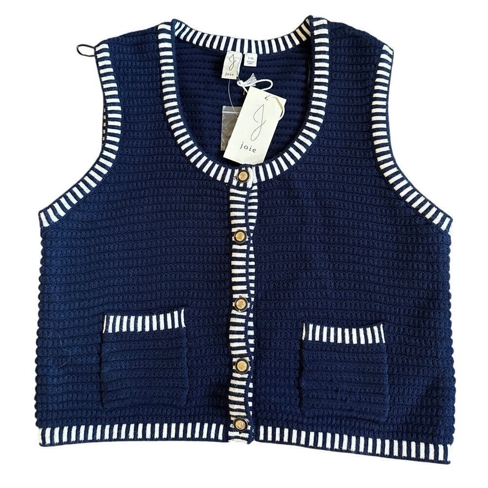 NWT Womens Joie Navy Blue Gold Button Tank Top Sweater Vest Size Large